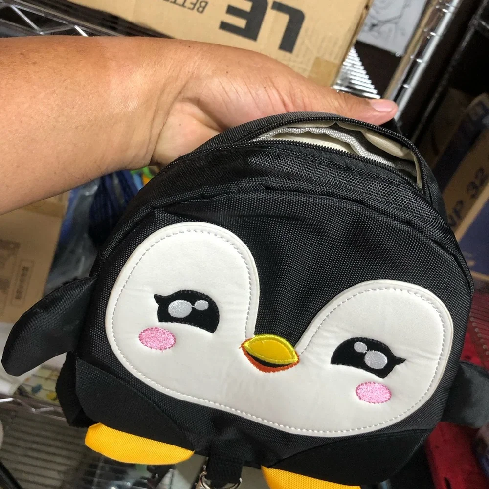 Kids Toddler Girl’s Penguin Backpack - Black and White with Yellow Accent